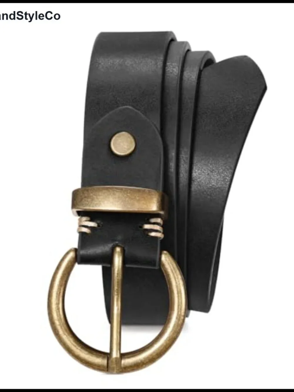 Women's PU Leather Belt with Brass Circle Buckle - Vintage Style